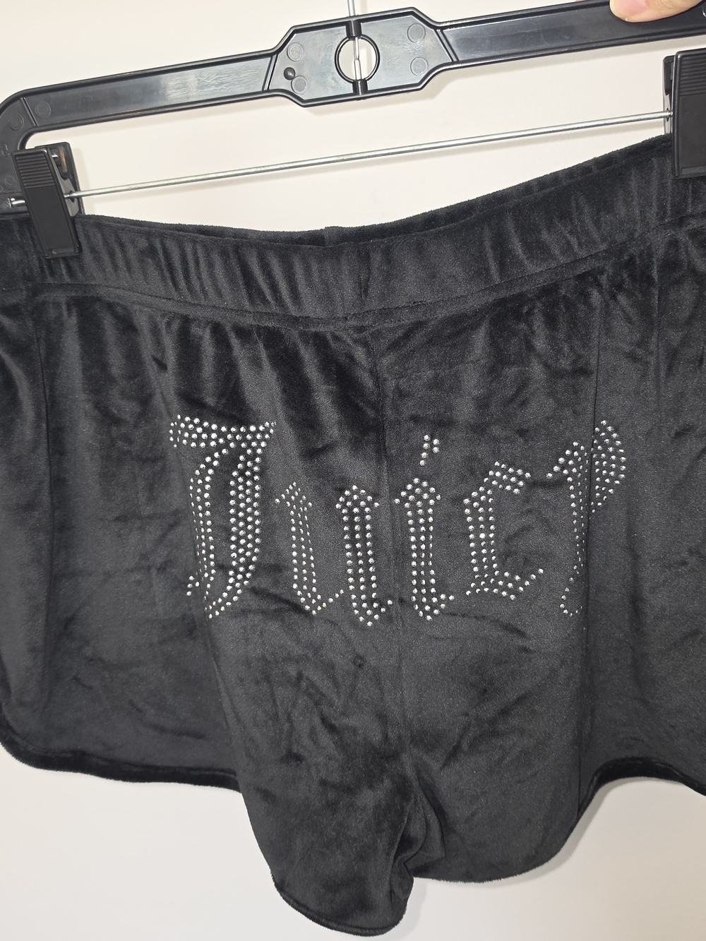 Juicy Couture Black Rhinestone Logo Velour Shorts